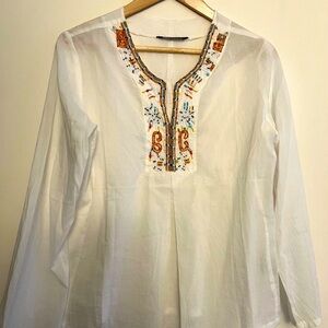 Boho Chic White Embroidered Blouse 100% cotton